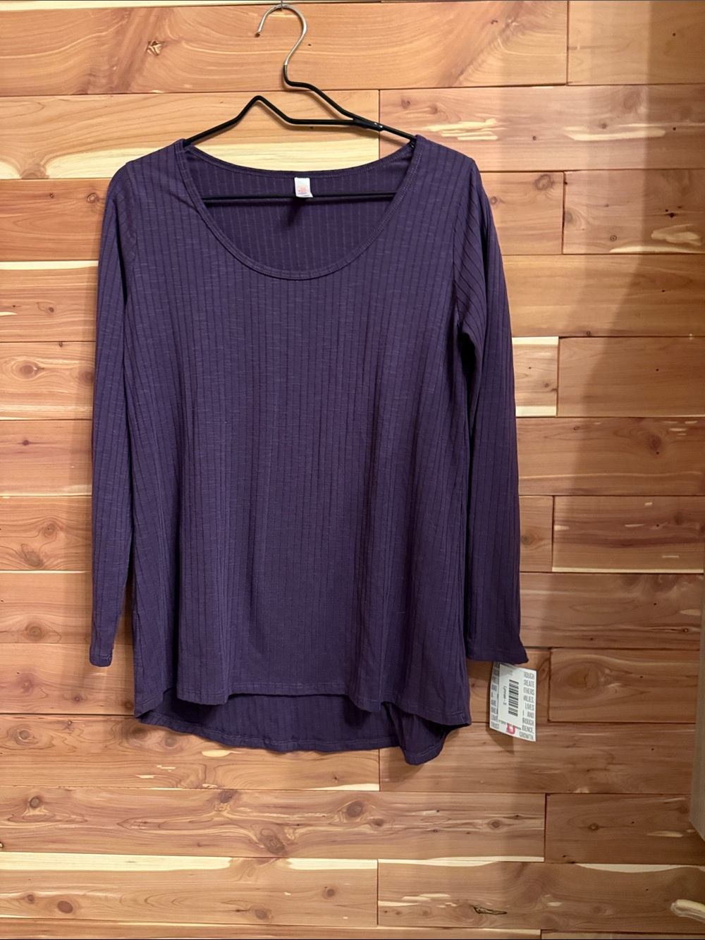 LuLaRoe Ribbed Scoop-Neck Long Sleeve Top - Plum